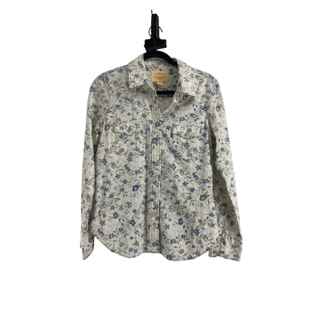 Levi's Floral Denim Western Shirt Women Medium Cottagecore Pearl Snap Front Top